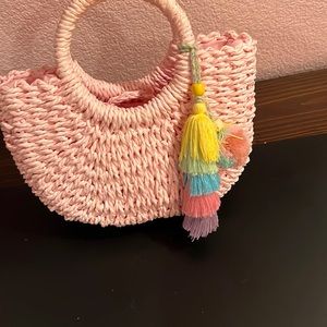 NWOT Nordstrom Pink straw crescent bag